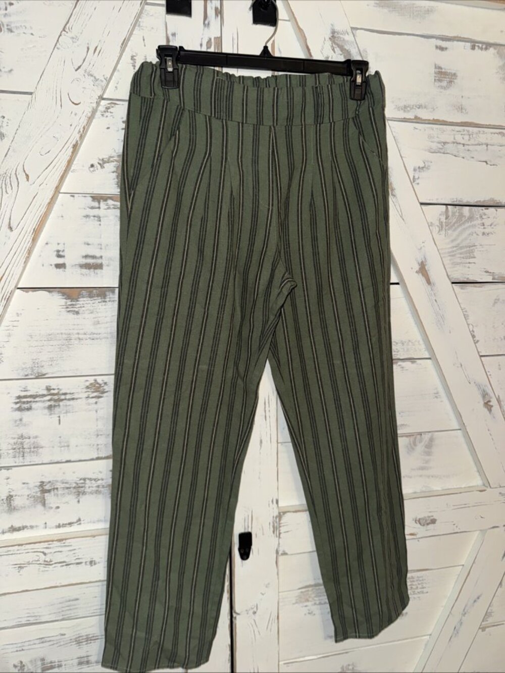 Anthropologie Dylan Green Multicolor Striped Linen Pants sz Medium Beach Pool